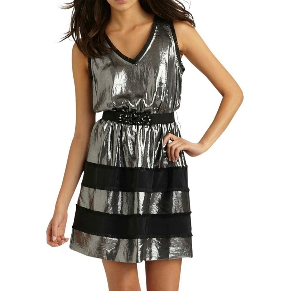 Silver Gunmetal Sleeveless Cocktail Party Dress MD